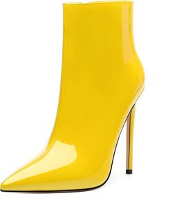 Женские ботильоны FOGEENA с заостренным носком, высоким каблуком-кубиком, из лакированной кожи, с боковой молнией, каблук 12 см, короткие ботинки, сексуальные, для свадьбы, свиданий и работы, осенние туфли, Yellow