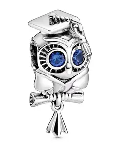 Подвеска для выпускного в форме мудрой совы из кристаллов Pandora, blue
