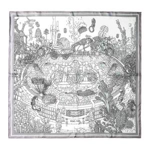 Шёлковый платок HERMES для женщин черно-белый