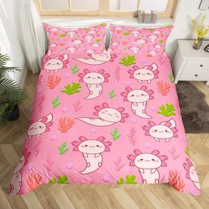 Erosebridal Комплект постельного белья Cute Axolotl с принтом саламандры и морским декором, Pink Green