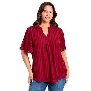 Блузка женская plus size с разрезом на горловине и рукавами-крылышками Avenue, Rich Burgundy