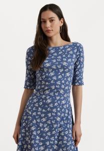Платье из джерси Floral Stretch Cotton Midi Dress Lauren Ralph Lauren, темно-синий