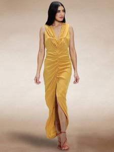 Платье с рюшами и v-образным вырезом HotSquash, желтый