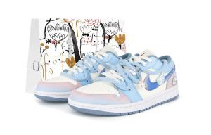 Женские баскетбольные кроссовки Air 1 антискользящие и износостойкие низкие винтажные синий розовый белый Jordan белый синий розовый