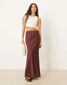 Юбка макси из атласа ASOS DESIGN шоколадного цвета