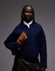 Компактный темно-синий хлопковый кардиган с воротником ARKET