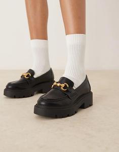 Черные миланские лоферы ASOS DESIGN Wide Fit с массивной цепочкой