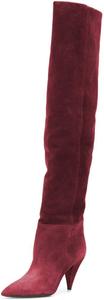 Женские ботфорты XYD с высокими голенищами, средний каблук-конус, выше колена, эластичные, с острым носком, модные свободные зимние теплые длинные ботильоны, Wine Red