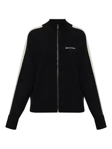 Застегивающийся на молнию свитшот с полосатыми рукавами Palm Angels, черный