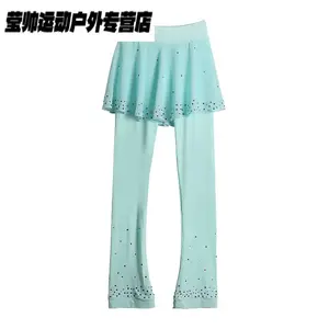 HEAD Детский костюм для тренировок по фигурному катанию, набор с высокой эластичностью, водоотталкивающий, на флисовой подкладке, с защитой для бедер, юбка и брюки цвета мяты, 9 съемных протекторов, размер XL