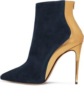 Женские модные ботильоны FSJ на высоком каблуке с заклепками, закрытым заостренным носком, шпильки, молния, осенне-зимняя обувь, размеры 4-15 М US, Navy Golden Heel