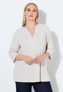 Футболка с разрезом на воротнике, рукавами 3/4, с длинными рукавами. Ulla Popken, Grey Beige