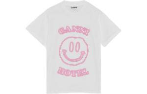 Ganni Женская белая футболка с круглым вырезом, умеренно прямой крой