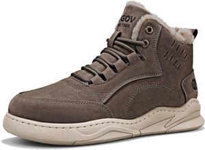 Мужские повседневные ботинки на щиколотку для пеших прогулок на открытом воздухе, зимние с плюшевой подкладкой, теплые снежные ботинки на платформе Generic, коричневый