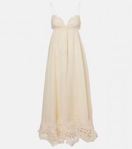 Вышитое платье макси из рами с принтом Coco Zimmermann, Cream