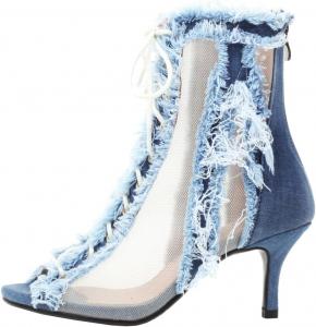 Женские сандалии Betastella с открытым носком на шпильке из денима, летние ботильоны с шнуровкой, тонкие каблуки, молния сзади, кисточки, 7Cmblue