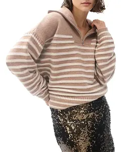 Свитер с полузастежкой-молнией в полоску цвета ворона Rag & Bone, бежевый