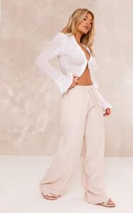 PrettyLittleThing Широкие льняные брюки овсяного цвета с кулиской