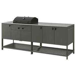 Летняя кухня с угольным барбекю BÅTSKÄR IKEA, 240x60 см, серый