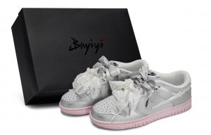 Nike Кроссовки для скейтбординга Dunk, женские, низкие, серые/розовые/серебристые