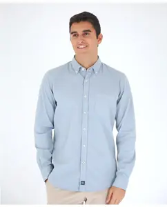 Мужская повседневная хлопковая рубашка, мягкая, приталенная, однотонная, синего цвета Wickett Jones, синий