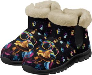 Зимние женские ботинки с теплой пушистой подкладкой, снежные ботинки на ходьбу, слипоны, ботильоны, с принтом собаки Chririnla, Rainbow Dachshund Dog And Pet Paw
