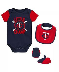 Комплект из трех боди с нагрудником и пинетками Minnesota Twins Little Champ для маленьких мальчиков и девочек, темно-синий и красный Outerstuff, синий