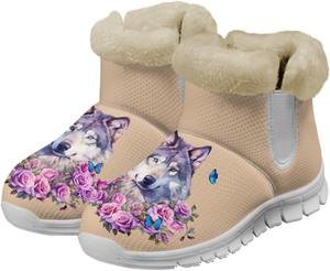 Женские зимние ботинки chaqlin Wolf Snow, высокие до щиколотки, модные, с мягким флисовым утеплителем, уютные с плоским каблуком, легкие, повседневные, для работы, прогулок и походов, Wolf Butterfly Flower