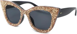Солнцезащитные очки Melrose Fashion Polarized Reader Rhinestones Sunglasses Women Crystal Sunglasses Bling Diamond Eyeglasses Shades UV400, Gold