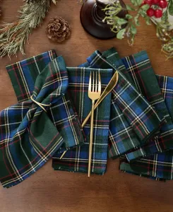Хлопковые салфетки Stowe Tartan Holiday Plaid, 43 смx 43 см, набор из 8 штук Elrene, зеленый