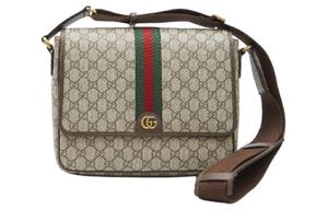 Сумка-мессенджер Ophidia из холста с кожаными вставками, через плечо, средний размер, мужская, бежевый и черный GUCCI