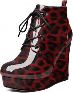 Younton Женские ботильоны на танкетке, ботинки с платформой, короткие ботильоны, с круглым носком, шнуровкой, на танкетке, сапоги, 10,2 см, теплые нарядные ботинки для вечеринок, вечерняя обувь