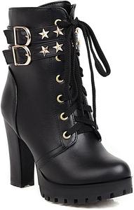 Женские ботильоны VOKLIN с круглым носком на платформе, стильные с высокой массивной шпилькой, шнуровкой и молнией, Black-Velvet Lined