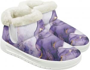 Женские пушистые зимние ботинки для снега для женщин и мужчин, удобные ботильоны на липучке, теплые мягкие ботинки с тянущейся манжетой Cugasmaru, Marble Print Purple