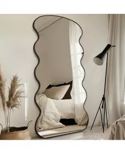 Зеркало в полный рост 76"x34", волнистое зеркало в полный рост с подставкой для спальни, гостиной, гардеробной Antok, black