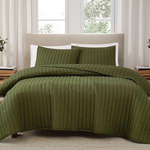 Комплект одеял из цельного хлопка и перкаля Brooklyn Loom с накладками, цвет Olive