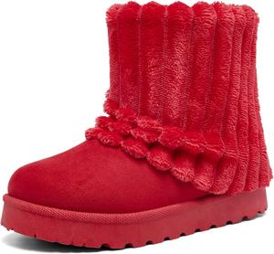 Женские замшевые зимние ботинки на платформе до щиколотки, теплые с пушистым меховым внутри, с противоскользящей подошвой, короткие ботинки с отворотом Lurnyet, Red