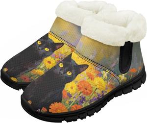 Зимние ботинки для малышей для мальчиков и девочек, утепленные и очень легкие с плюшевой подкладкой и подошвой с противоскользящим эффектом Chririnla, Cute Black Cat