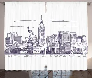 Шторы ABAKUHAUS Panorama Rustic, островок Fleeting NYC, универсальные ленточные шторы для гостиной с петлями и крючками, 280 x 175 см, цвет белый, фиолетовый Abakuhaus