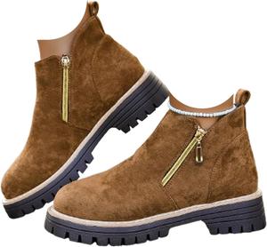 Женские ботильоны, осенние ботинки на низком каблуке с массивной подошвой, ботинки на каждый день с противоскользящей подошвой для прогулок, удобные зимние ботинки Generic, Brown-C