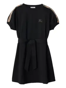 Платье-футболка в клетку с вышивкой в стиле конного спорта Burberry Kids, черный