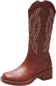 Женские ретро-сапоги AACHEN с круглым носком и вышивкой в стиле ковбой, сексуальные изысканные сапоги с скрытым каблуком для вечеринок, свадеб и подиума, Brown