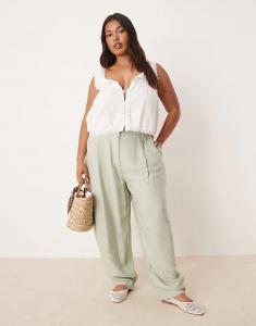 Текстурированные брюки-бочонки ASOS DESIGN Curve в цвете шалфея