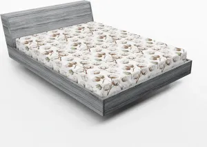 Простыня на резинке ABAKUHAUS с ботаническим рисунком, рисунок веток хлопка на простом фоне, органический рост, 150 x 190 см, светло-зеленый, умбра Abakuhaus