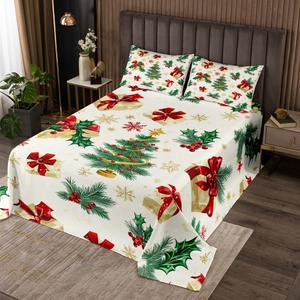 Erosebridal Рождественский комплект постельного белья с вышивкой снежинками и цветами Poinsettia, Gold Green Red