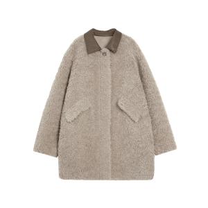 ELLE Женская шуба с лацканами серо-коричневого цвета