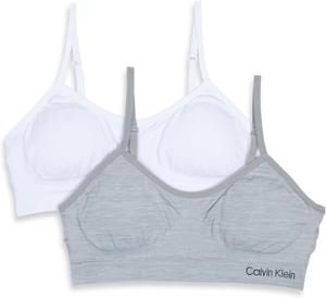 Набор из 2 бесшовных бюстгальтеров для девочек Calvin Klein с присборенными краями, Heather Gray/White