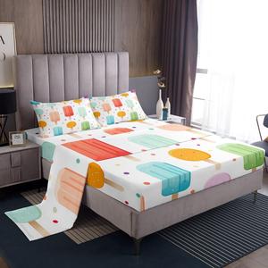 Erosebridal Комплект постельного белья Ice Cream Bed Set Rainbow Popsicle с разноцветными горошинами и веселым дизайном еды для детской комнаты, Green Blue