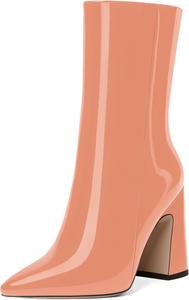 Женские модные ботильоны JUSTDANNI с молнией, для свадьбы и повседневной носки, с острым носком, лаковой отделкой, на высоком блочном каблуке, 4 дюйма, Pink