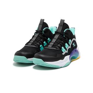 Скользоустойчивые, износостойкие, дышащие амортизирующие низкие баскетбольные кроссовки Black/Aurora Green Kids' XTEP, черно-зеленые